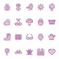 Gradient color outline icons for Spring. vector
