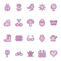 Gradient color outline icons for Spring. vector