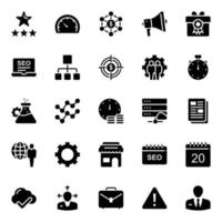 Glyph icons for Seo and web. vector