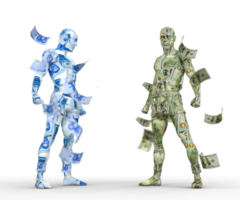 US Dollar vs Nigerian naira, Forex trading, currency pairing, human characters made of money, currency fight, 3d rendering png