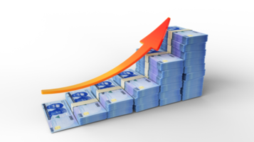 financeiro crescimento placa fez do pilhas do nigeriano naira notas. 3d Renderização do USD dinheiro arranjado dentro a Formato do uma Barra gráfico isolado em transparente fundo png