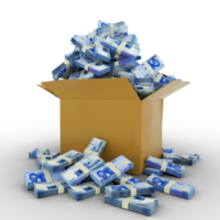 3d rendering of cardboard box full of Nigerian naira notes isolated  on a transparent background png