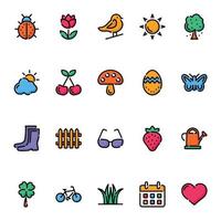 Filled color outline icons for Spring. vector