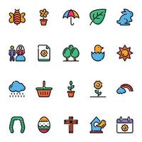 Filled color outline icons for Spring. vector