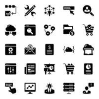 Glyph icons for Seo and web. vector