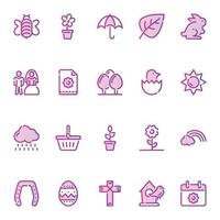 Gradient color outline icons for Spring. vector