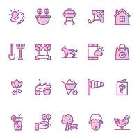 Gradient color outline icons for Spring. vector