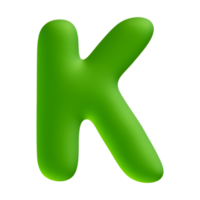 alfabeto carta k verde 3d render png