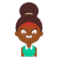 femme afro visage en colère dessin animé mignon png