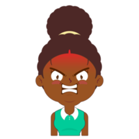 femme afro visage en colère dessin animé mignon png