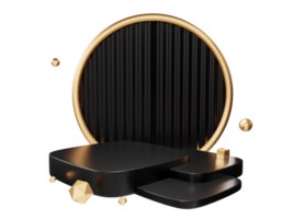 3D rendering black and gold product display stand elements png