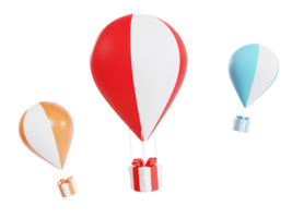 3d le rendu dessin animé chaud air ballon illustration élément png