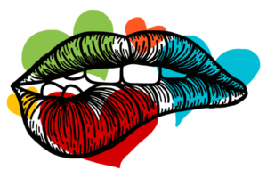 Colorful Line Art of Biting Sexy Woman's Lips png