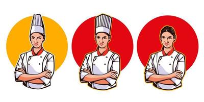 chef woman design Chief cook in cap symbol or logo. Restaurant, food concept vector