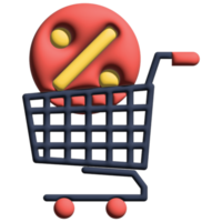 3D illustration shopping cart in sale set png