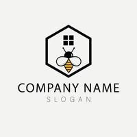 Bee and house logo design. Honey bee logo and emblem vector. Elegant logo for real estate company. vector