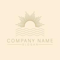 Bohemian logo with sea and sun. Sunset sunrise logotype.Luxury travel template. vector