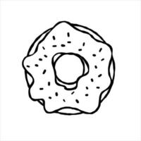 donut con glaseado. postre dulce de azúcar con glaseado. ilustración de dibujos animados de contorno aislado sobre fondo blanco vector