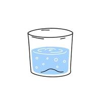 Glass of water. Refreshing drink. Doodle outline cartoon. Trendy modern illustration. Blue liquid cup vector