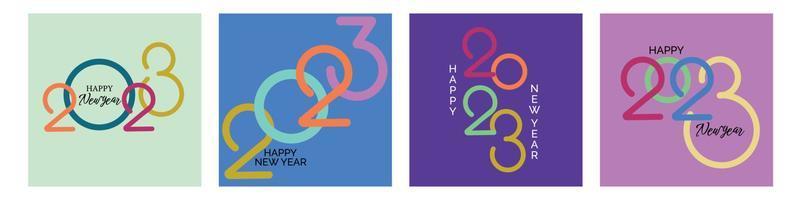 concepto creativo de 2023 juego de carteles de feliz año nuevo. plantillas de diseño con logotipo tipográfico 2023 para celebración y decoración de temporada. fondos de moda minimalistas para marca, banner, portada, tarjeta vector