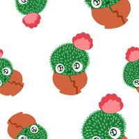 Cute cactus pattern. Vector illustration in cartoon flat style isolated on white background.