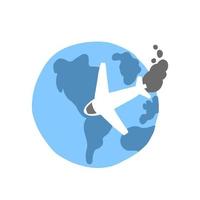 Airplane and earth. Hand drawn vector illustration in cartoon flat style