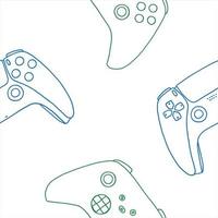 Seamless pattern of game controllers. Vector illustration in hand-drawn outline flat style on white background