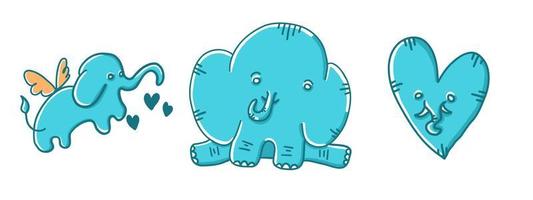 Happy Valentine Day. Lovely Elephants in cartoon flat style isolated on white background. vector