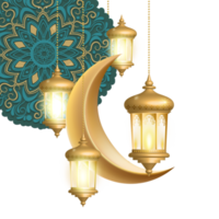 islamique décoration Ramadan kareem eid ul fitr eid ul adha islamique lanterne d'or croissant transparent Contexte png