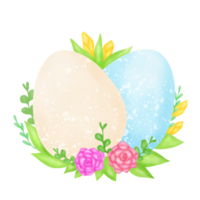 Watercolor Easter Eggs with flowers. png