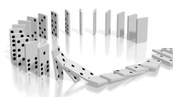 domino effect - wit domino tegels staand in cirkel vallen omlaag, in aansluiting op camera video