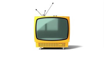 Jahrgang Gelb Fernseher Empfänger mit Grün Bildschirm isoliert auf Weiß Hintergrund video