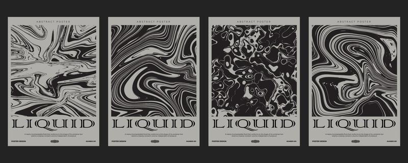 Black and white poster design with liquid and curve ink lines, abstract geometric shapes and place for text. Techno futuristic style for banner, flyer, invitation, business card, and t-shirt