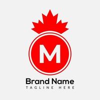 Maple Leaf On Letter M Logo Design Template. Canadian Business Logo, business, and company identity vector