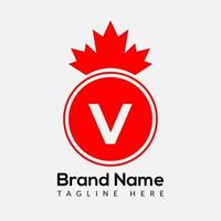 Maple Leaf On Letter V Logo Design Template. Canadian Business Logo, business, and company identity vector