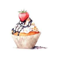 cupcake with cream. watercolor illustration ice cream vector