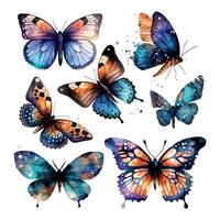 Collection watercolor of flying butterflies watercolor set vector