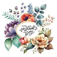 Watercolor floral bouquet illustration set Mother's day - blush pink blue yellow flower green leaf leaves branches bouquets collection. Wedding stationary, greetings, wallpapers, fashion, background. vector