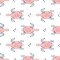 rosado mar Tortuga sin costura modelo linda nadando rosado tortugas muchachas náutico modelo fondo de pantalla. mar bebé niños fondo, superficie texturas mano dibujado Oceano animales sencillo verano vector ilustración.