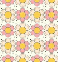 Retro  pattern with  daisy flower in trendy  60s 70s flat style. vector