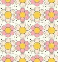 Retro  pattern with  daisy flower in trendy  60s 70s flat style. vector