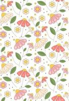 Groovy  retro  pattern with daisy flower in trendy  60s 70s flat style. vector