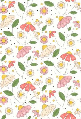Groovy  retro  pattern with daisy flower in trendy  60s 70s flat style.