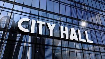 stad hall baner på kontor byggnad och Sol reflexion video