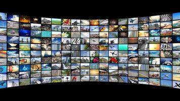 parede do telas com muitos imagens - ótimo para tópicos gostar transmissão televisão canais ou filmes sobre a Internet, entretenimento etc. video