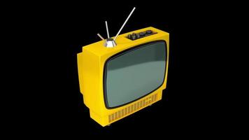 Vintage Yellow Tv Receiver with Green Screen Isolated on Black Background video