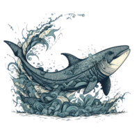 Shark illustration in doodle style png