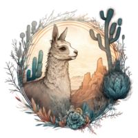 Llama illustration in doodle style png