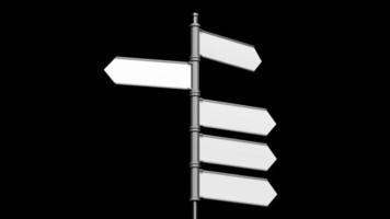 3D Signpost, Roadsign with Five Arrows on Black Background video