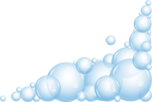 Cartoon soap foam with bubbles. Light blue suds of bath, shampoo, shaving, mousse png